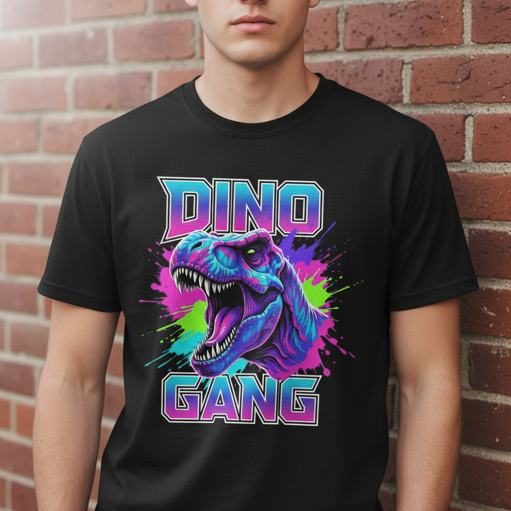 Dino Gang Black T-Shirt - Font Matched