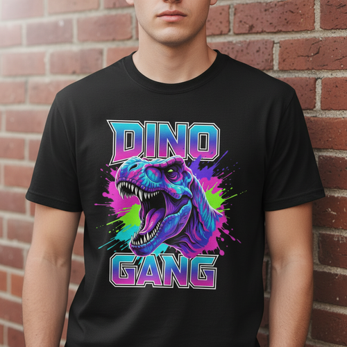 Dino Gang Black T-Shirt - Font Matched